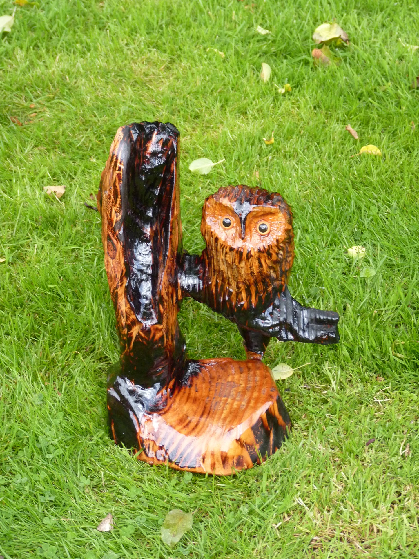 1 chainsaw carved owl on a branch